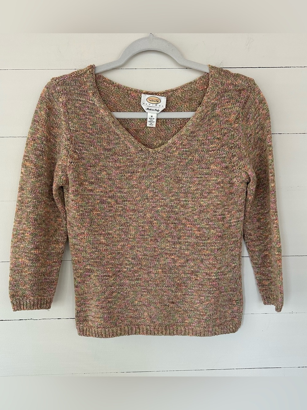 Talbots Multicolor Speckled V-Neck Sweater - Pink, Green, Brown, Size MP